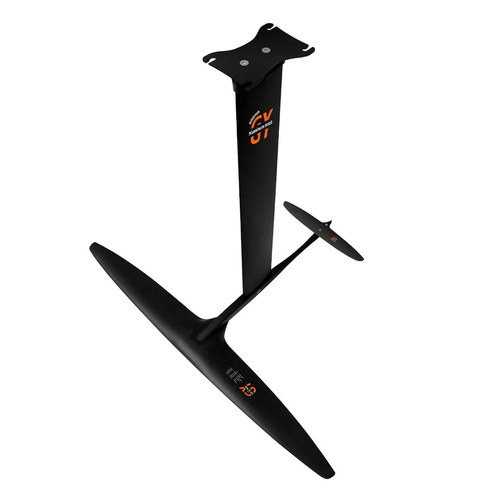 Black carbon fibre racing hydrofoil surfboard with 1051mm front wing, complete set for professional surfing