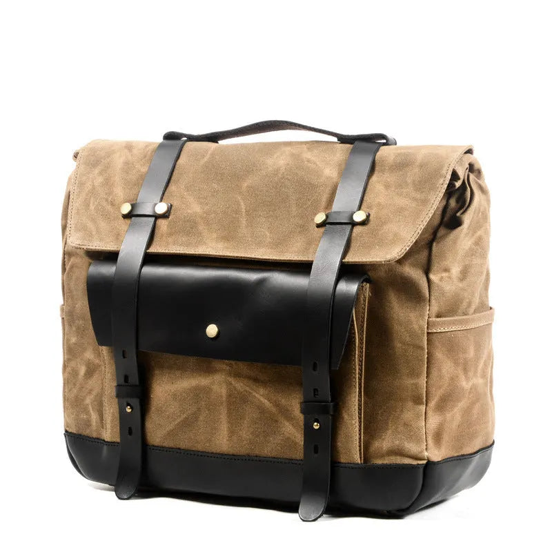 Camel Bag Knight cotton messenger bag in retro style with organiser pockets, shown in army green.