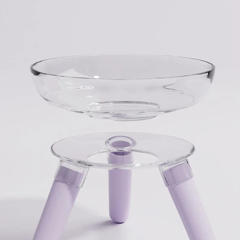 Transparent PC pet feeding bowl with anti-knock triangle base, 18.2cm diameter, blue colour