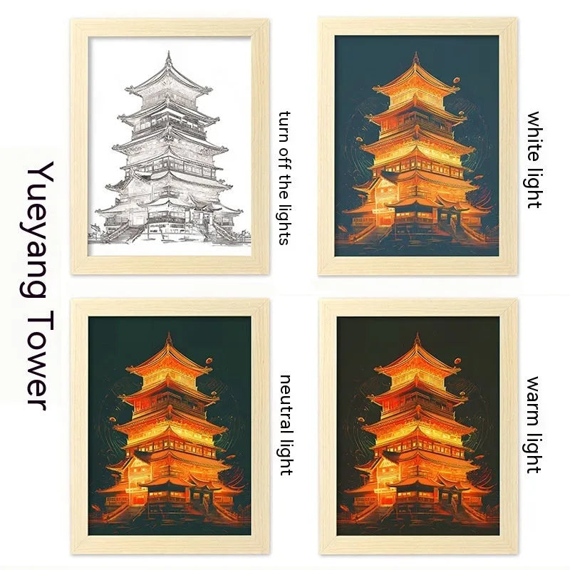 USB LED picture frame night lamp showing landscape design in modern plastic frame