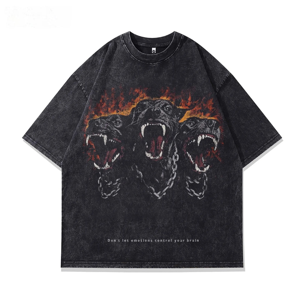 Men's character print short sleeve cotton t-shirt showing loose fit design