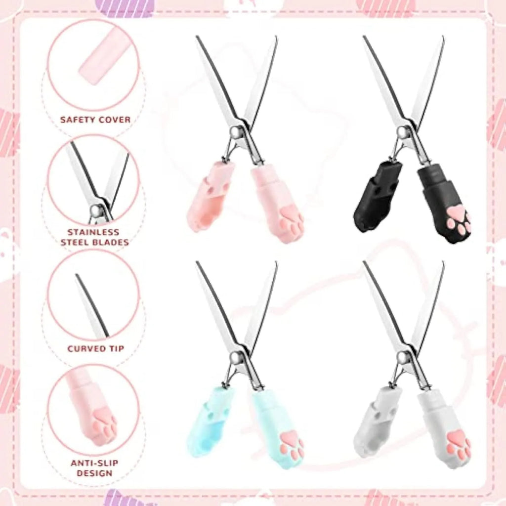 Cat paw mini folding scissors showing stainless steel blades and compact 8.7cm dimensions