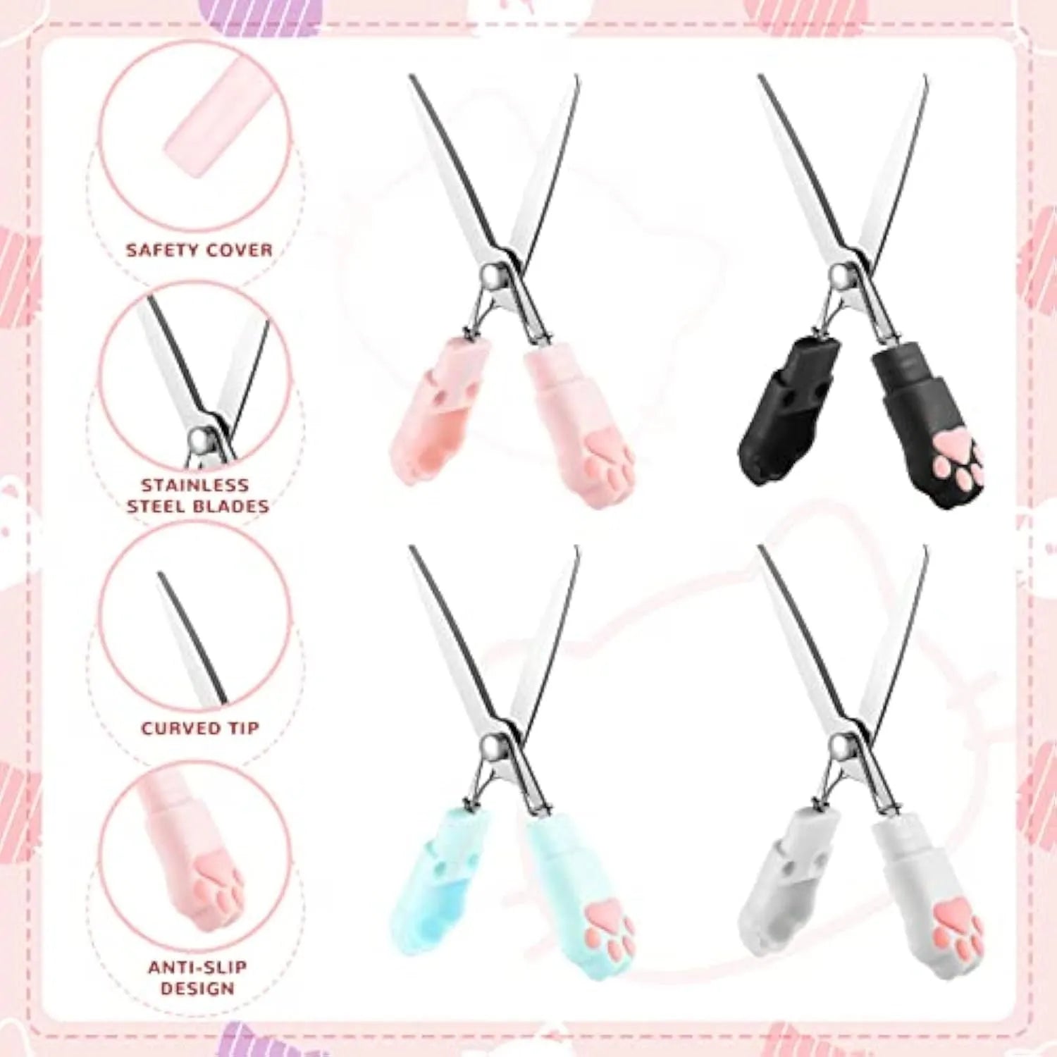 Cat paw mini folding scissors showing stainless steel blades and compact 8.7cm dimensions