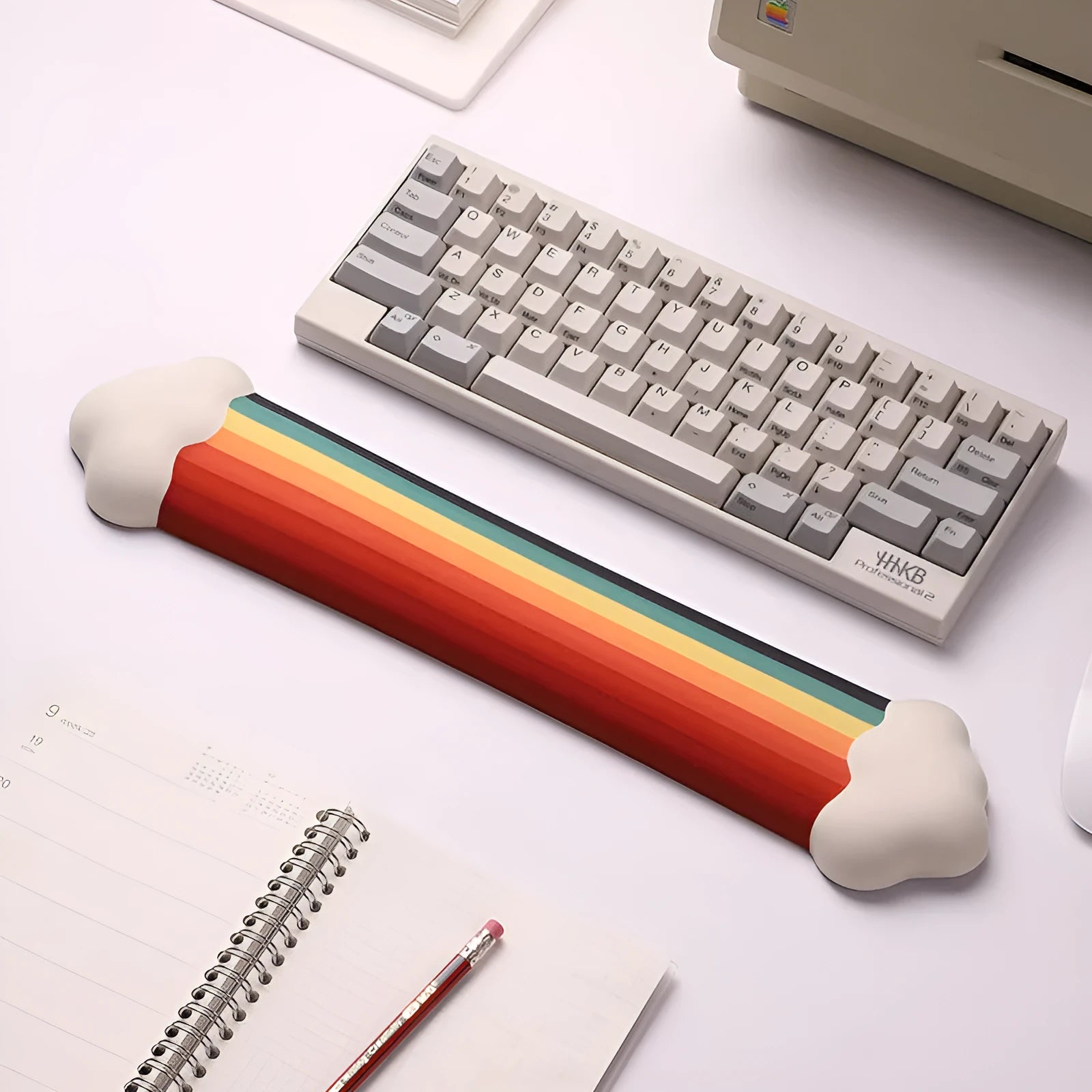 Silicone gel wrist rest mouse pad and matching keyboard support pad with cloud pattern in chosen colour.