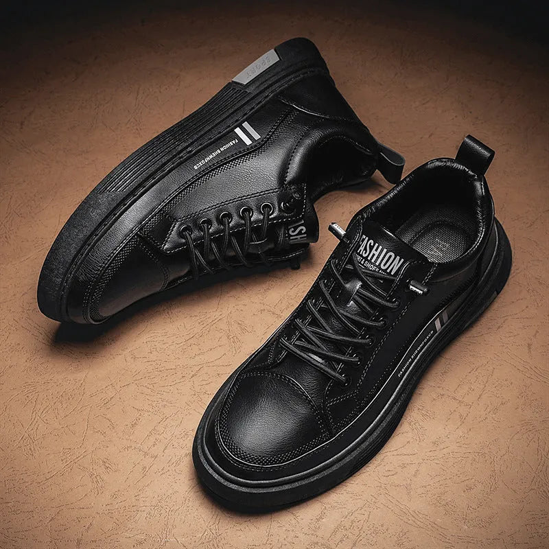 Men's white and black microfiber skate shoes with elastic band fastening and rubber sole
