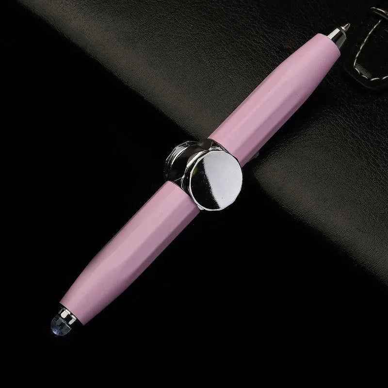 Metal ballpoint pen with spinning decompression gyro mechanism showing 12 ink colour options