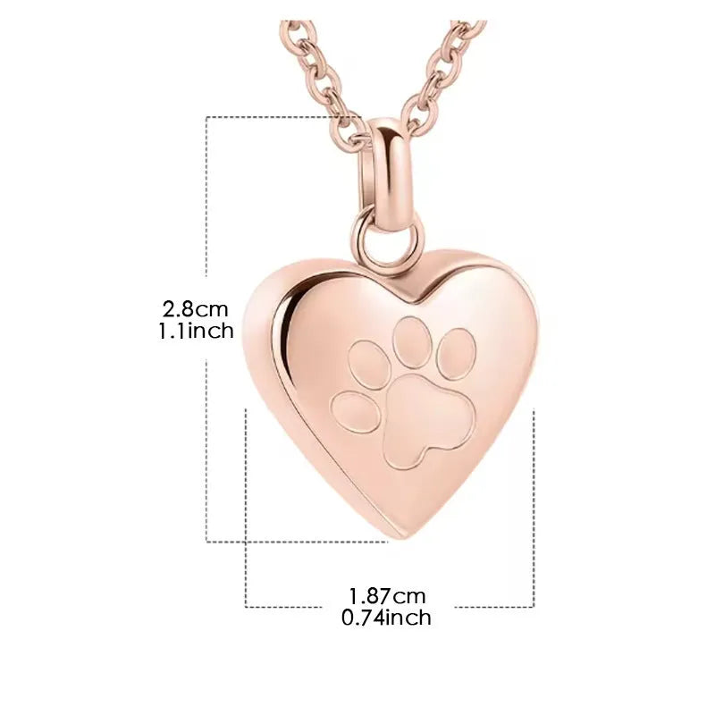 Openable titanium steel heart pendant with paw print for memorial ashes on necklace chain