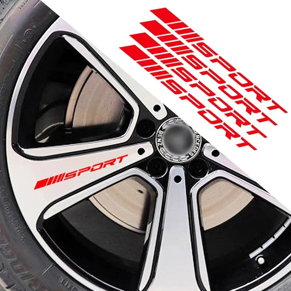 Sports design hollow car rim stickers in red, black and white colours for alloy wheel customisation