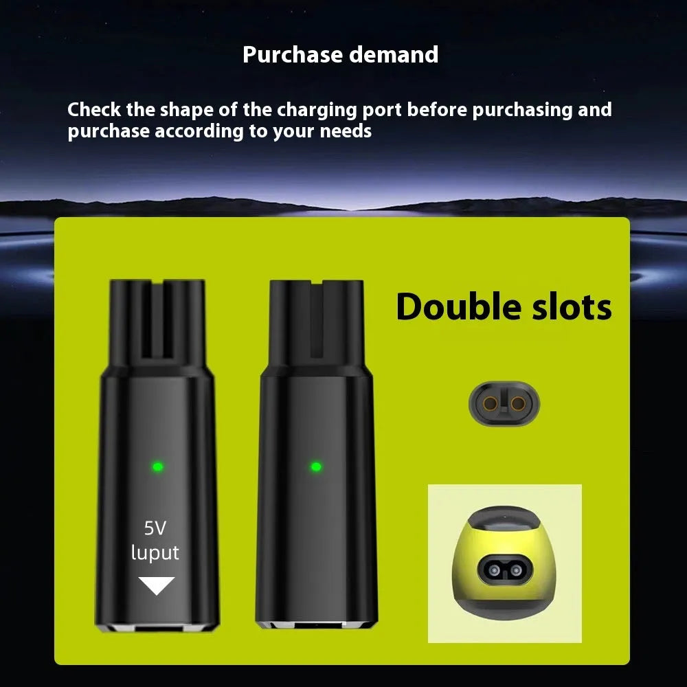 Black USB-C charging adapter for electric shavers with 8W power and 4.3V output
