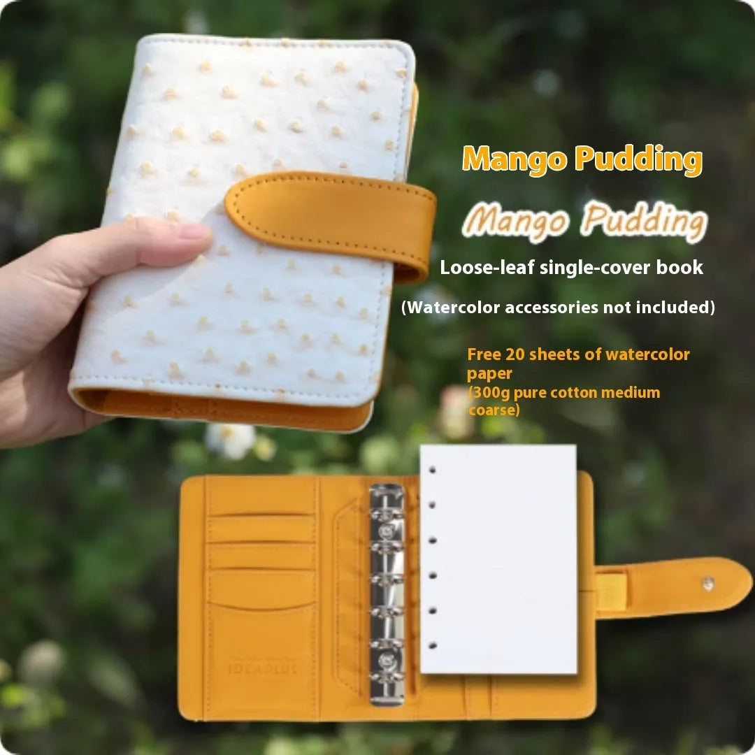 A7 size loose-leaf watercolour notebook in one of five colours: Avocado Green, Hazelnut Brown, Mango Pudding, Mocha Coffee, or Rainforest Green.