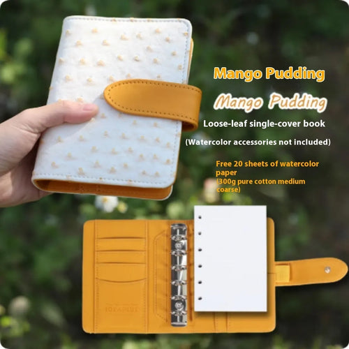 A7 size loose-leaf watercolour notebook in one of five colours: Avocado Green, Hazelnut Brown, Mango Pudding, Mocha Coffee, or Rainforest Green.