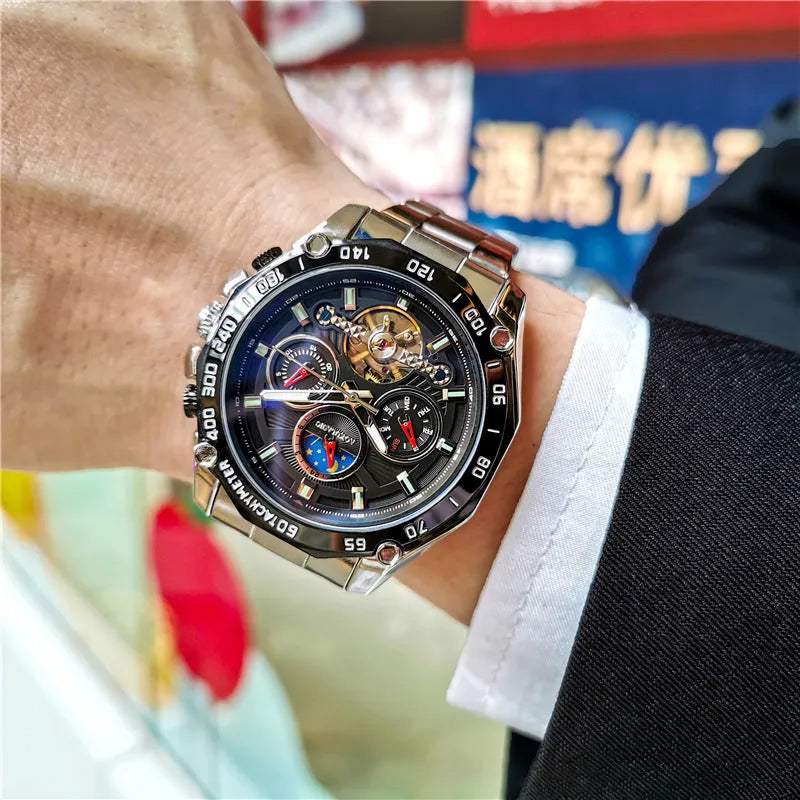 Automatic mechanical men's watch with 12mm thickness in multiple colour case and dial combinations