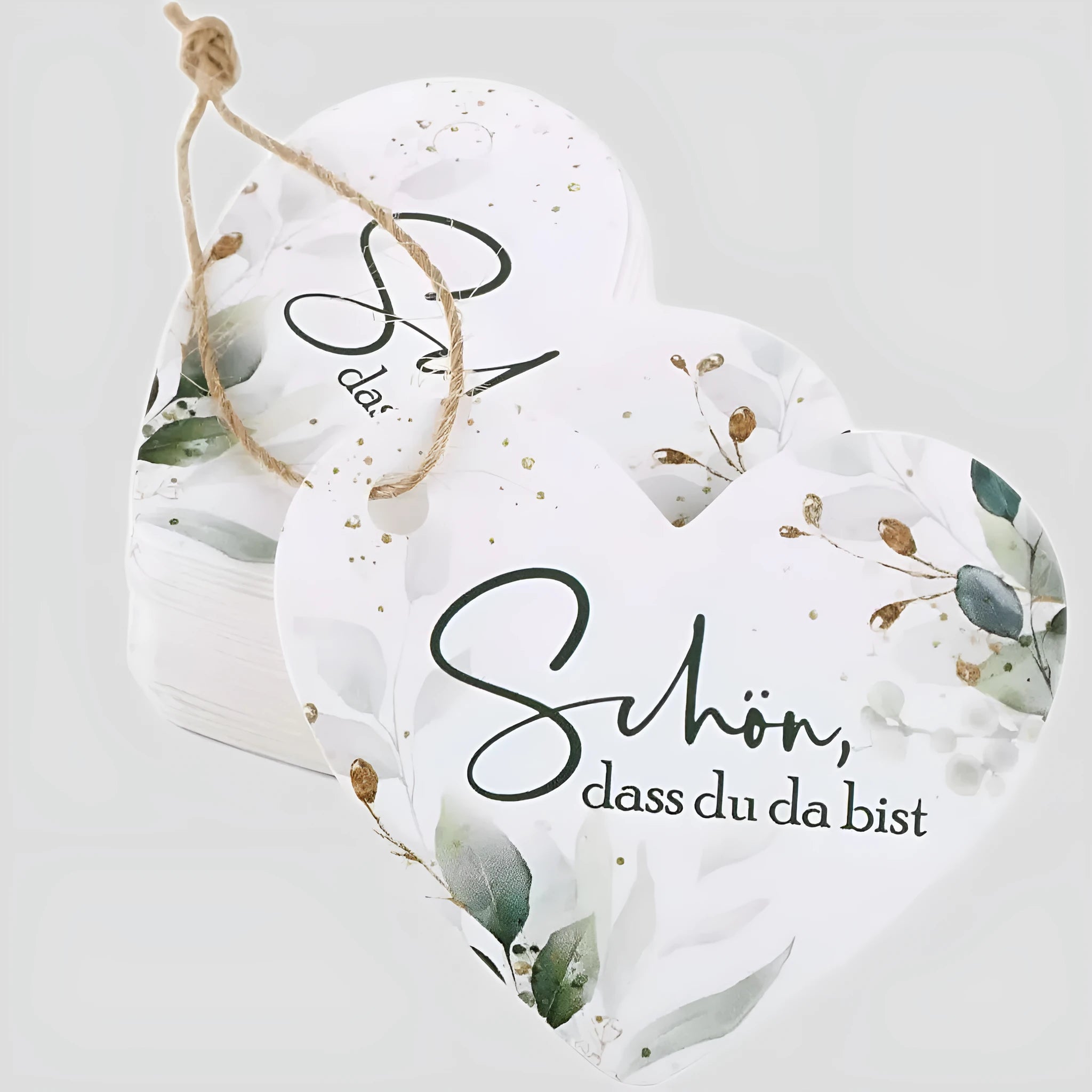 Set of 50 flower heart-shaped paper gift tags in two decorative styles, showing front design.
