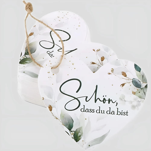 Set of 50 flower heart-shaped paper gift tags in two decorative styles, showing front design.