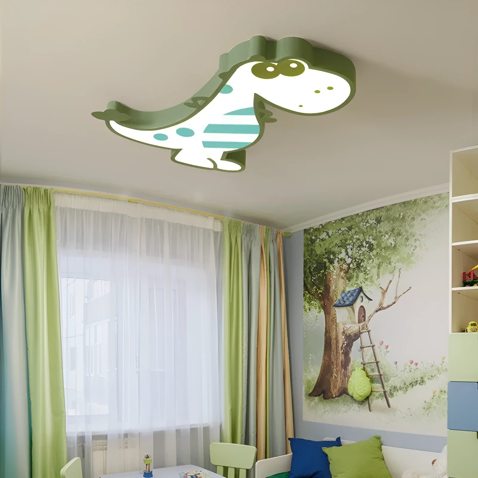 48cm cartoon dinosaur ceiling light with aluminium body and PVC shade in children's bedroom