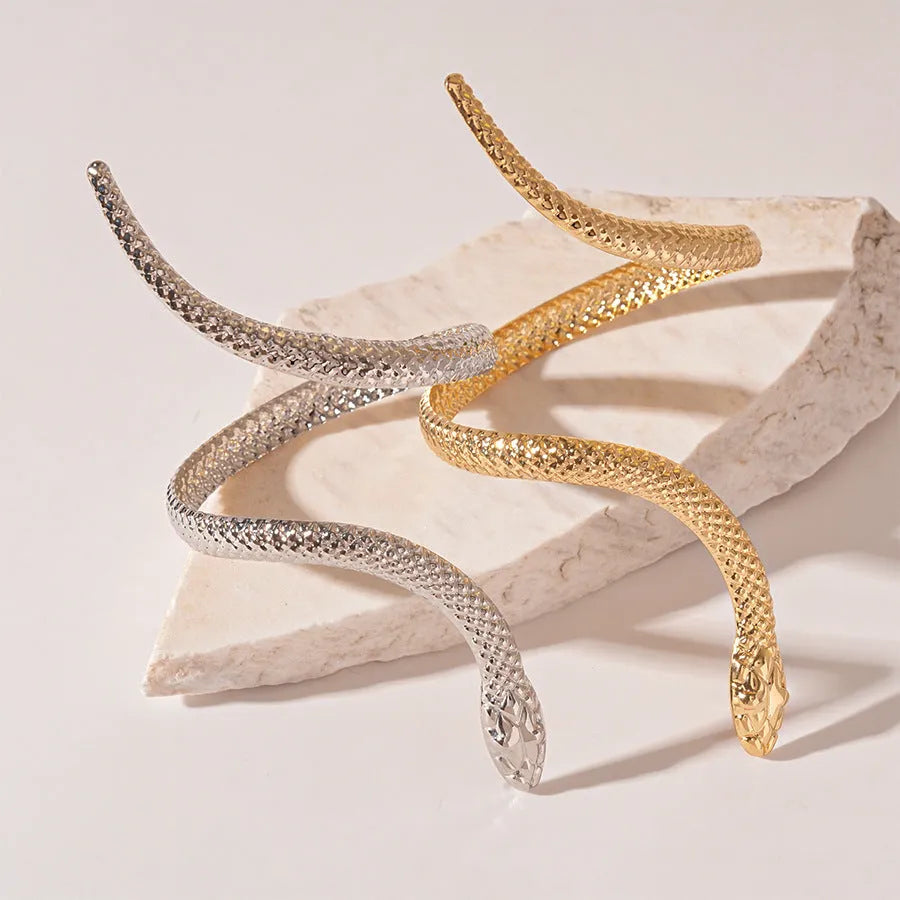 Gold electroplated snake design ring and bracelet set with exaggerated twisted winding pattern