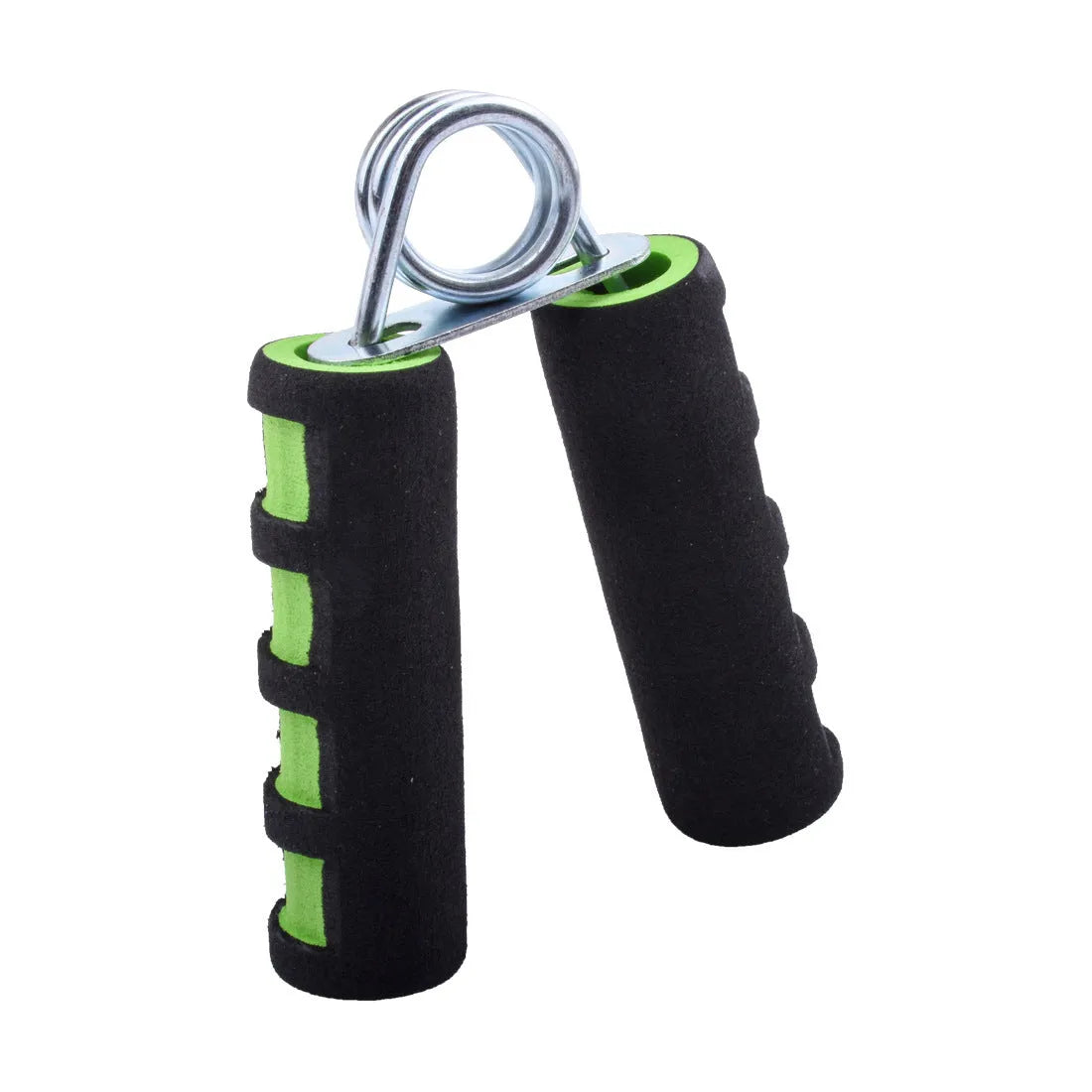 Hand training spring grip with foam handle in black grey for finger and forearm strength