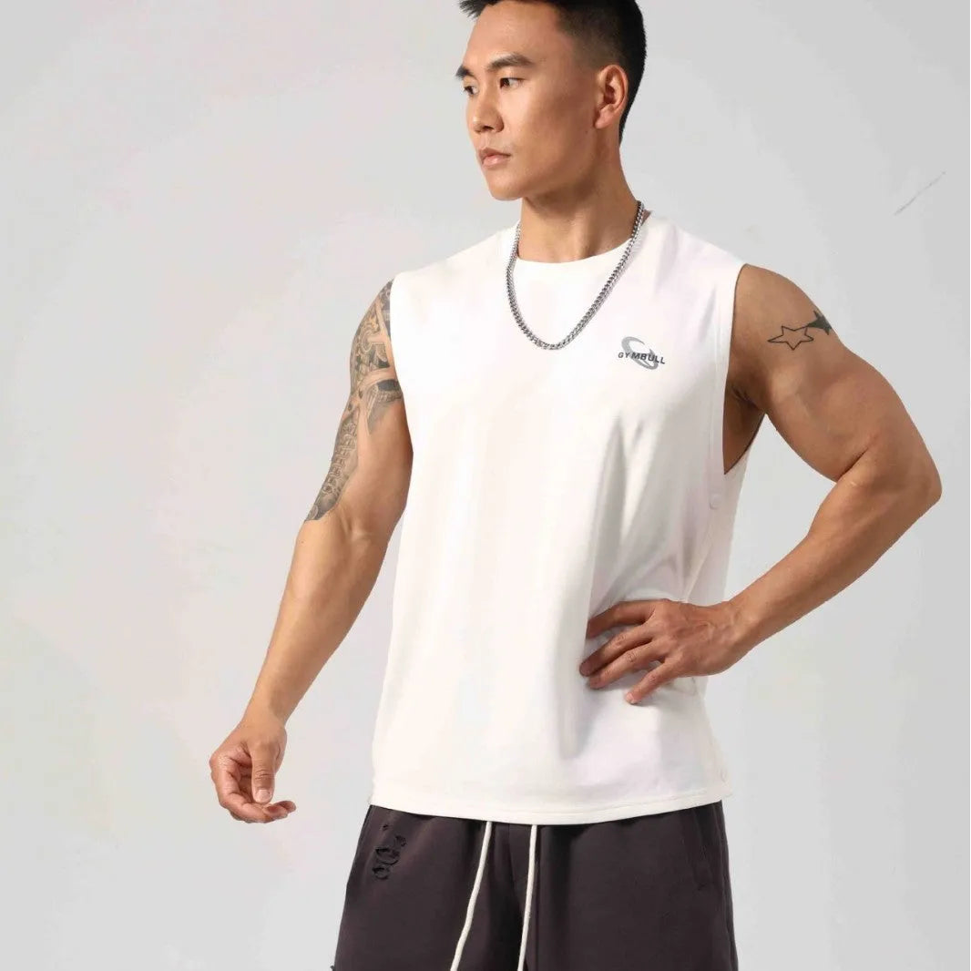Men's Korean style loose fitness vest with two-side hidden hook opening in solid colour