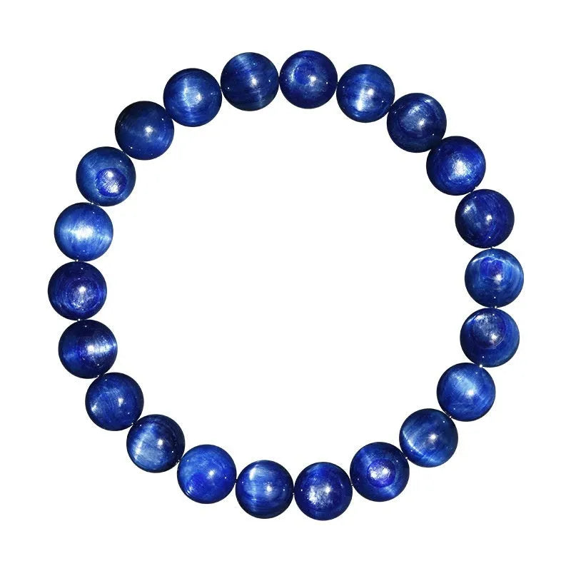 Geometric Ruyi design blue crystal ball bracelet with polished beads on a white background.