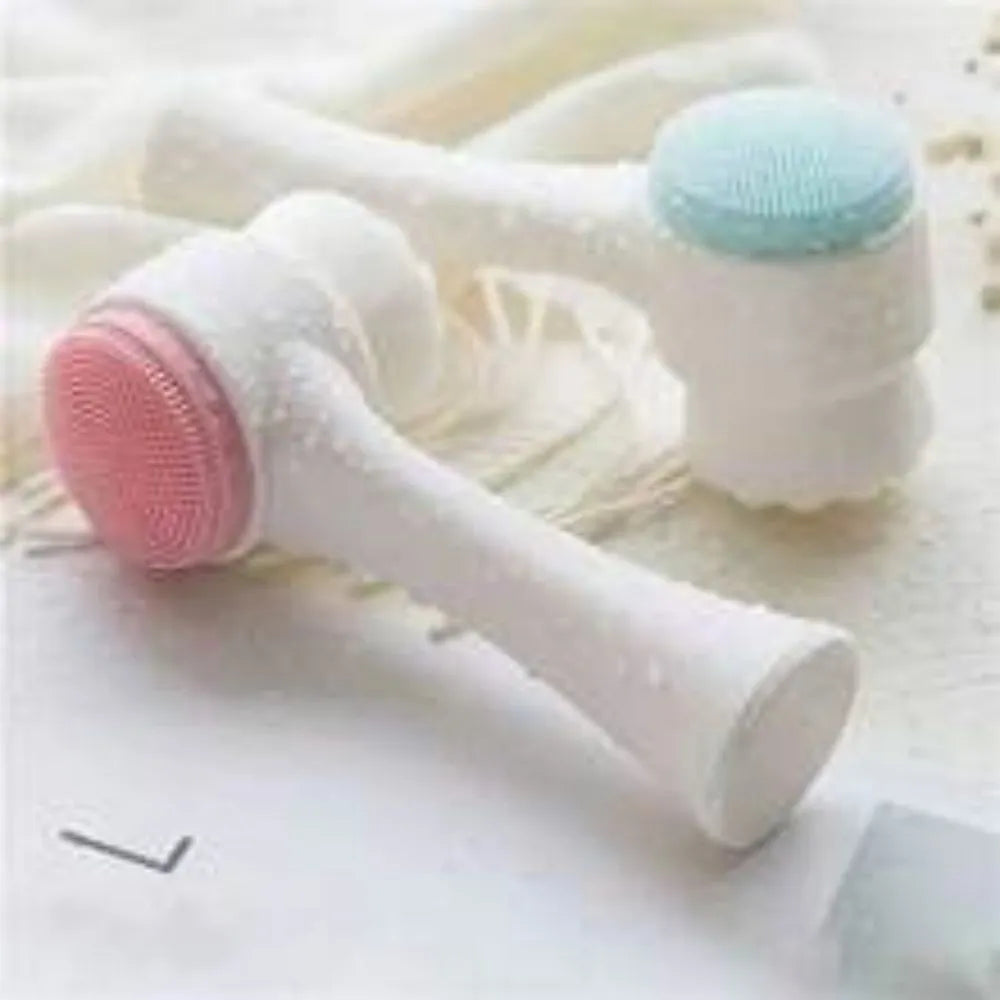 Blue nylon pet paw brush grooming tool for dogs and cats on white background