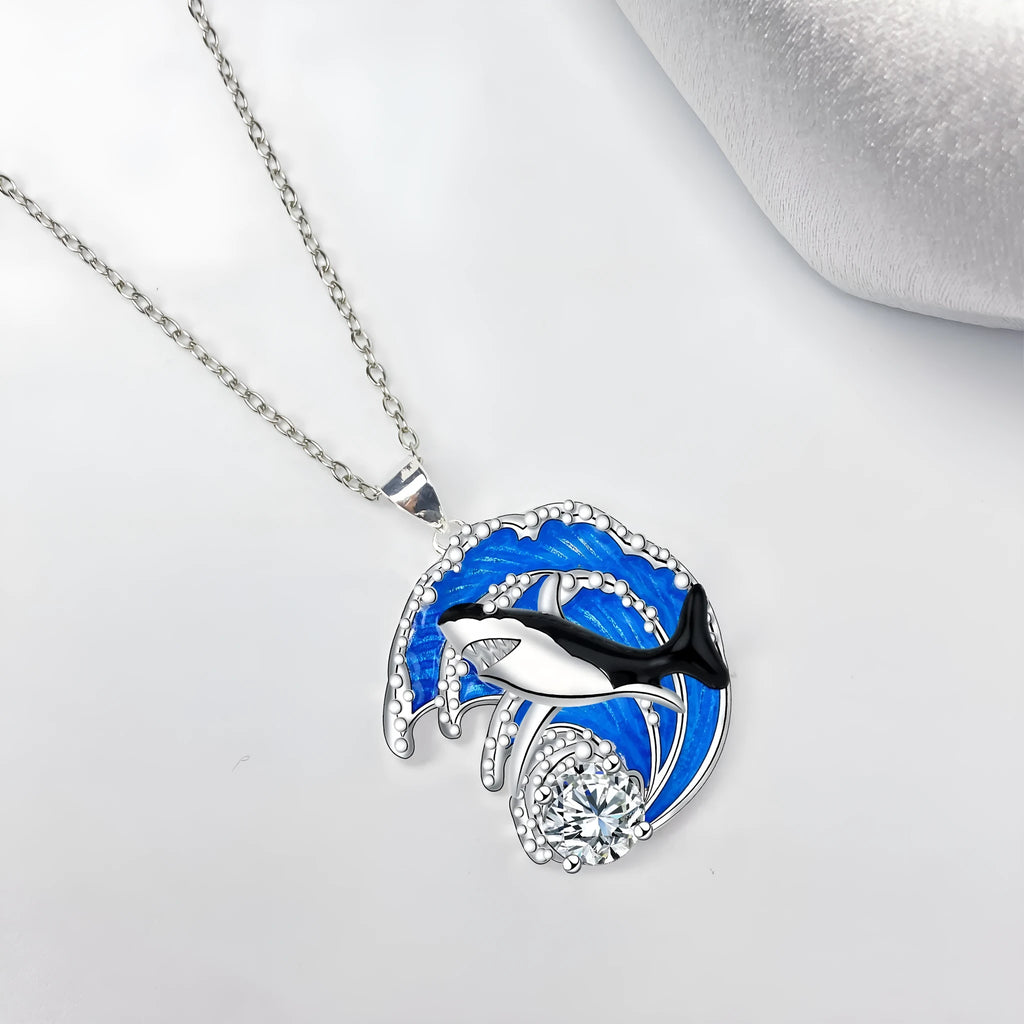 Women's shark necklace with copper pendant and cross chain style, adjustable 41-50cm length