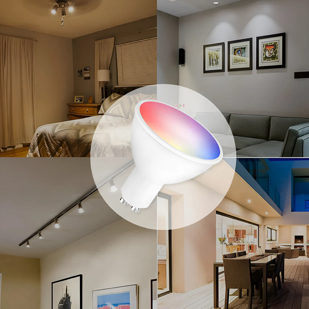 Small smart LED spotlight with GU10 base for voice-controlled RGBCCT lighting