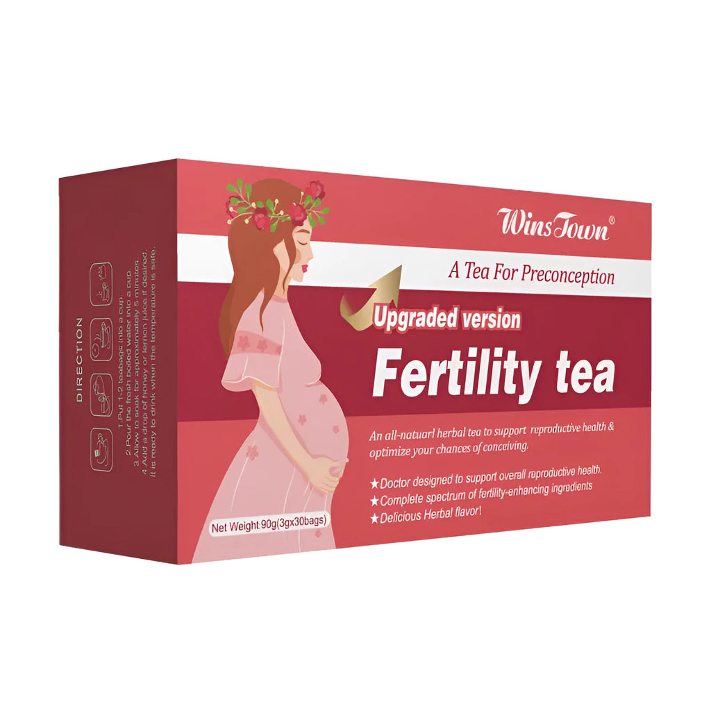Fertility tea boxes containing 3x30 individual herbal tea bags for natural reproductive wellness support