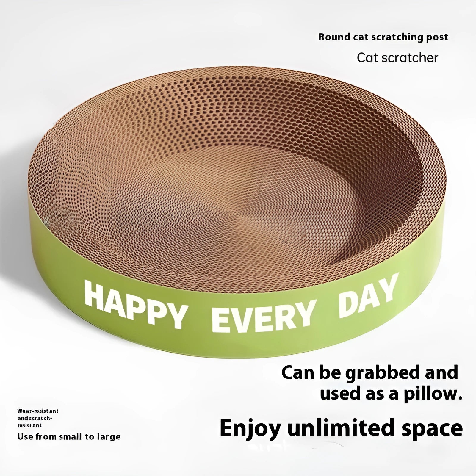 Green round cat scratching board nest measuring 50cm by 55cm