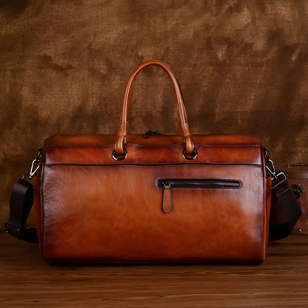 Handmade retro leather bag in vintage brown colour with below 20L capacity
