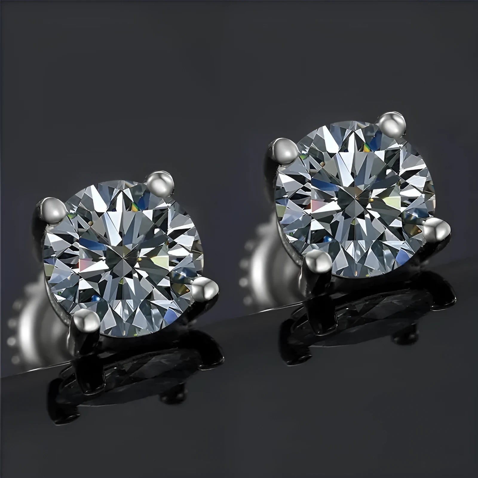 Screw four claw moissanite stud earrings geometric design 7mm width silver setting