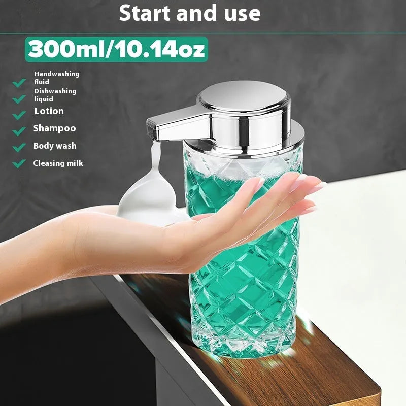 Silver automatic soap dispenser with USB Type-C charging port and sensor activation