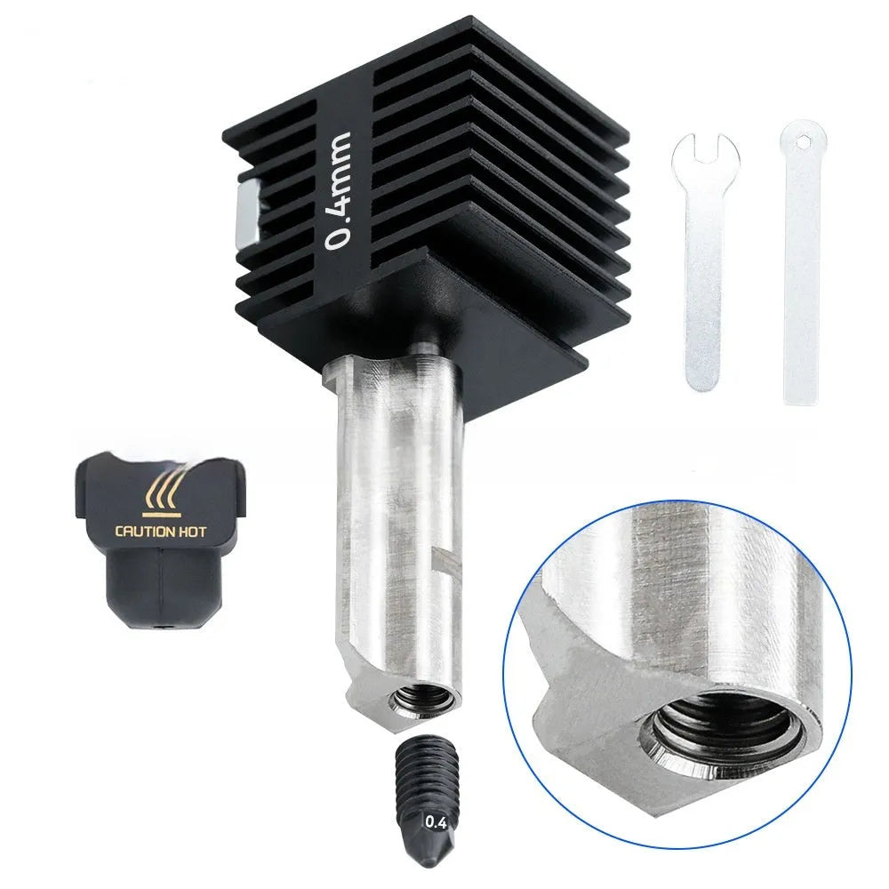 Bambu Lab A1 Mini hot end nozzle assembly set with four hardened steel nozzles and black silicone sleeves