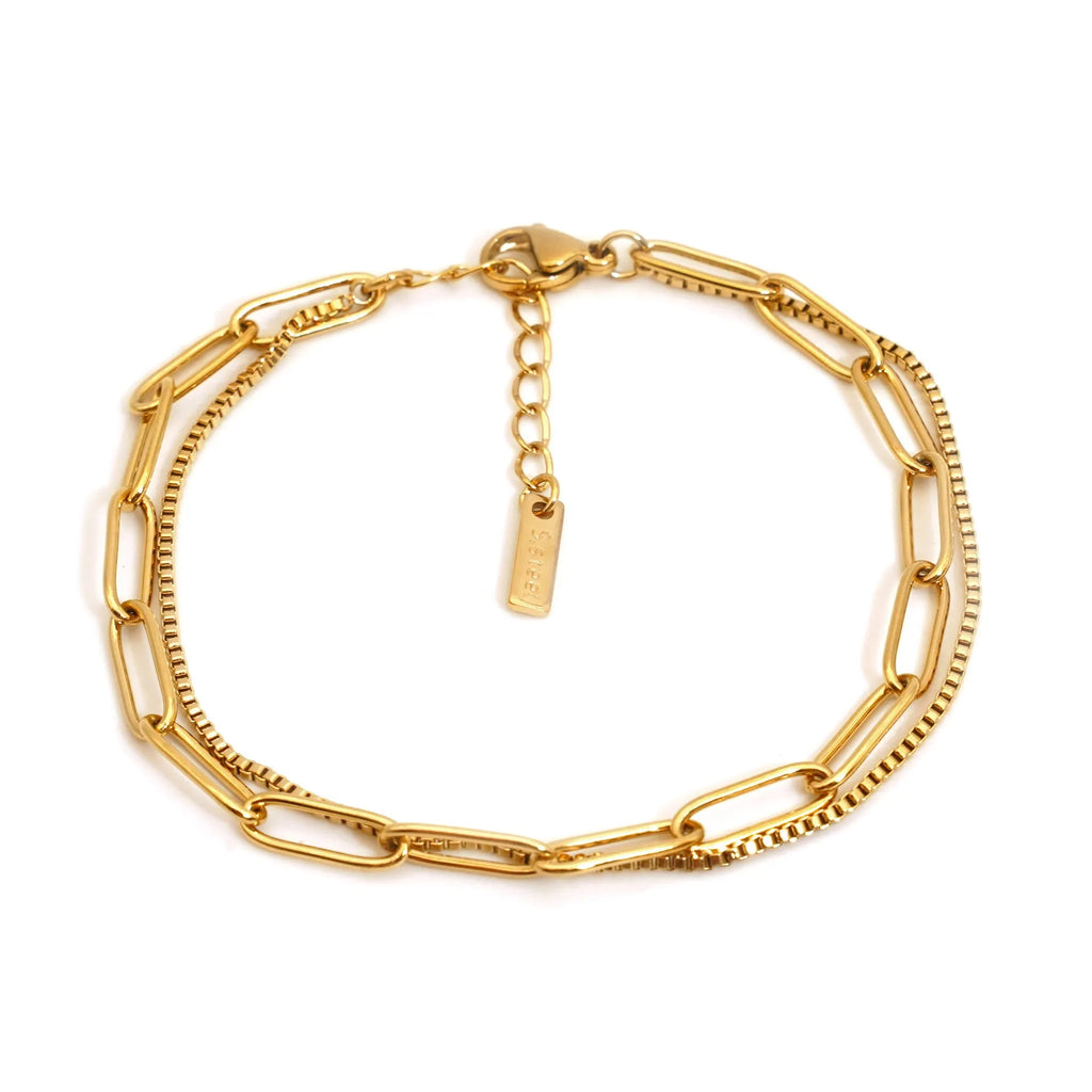 Women's double layer geometric bracelet in gold or silver with stainless steel construction