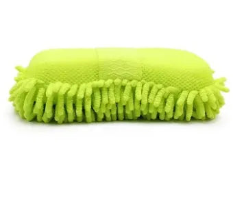 Silvery green chenille microfiber car wash sponge measuring 14 by 25 centimetres