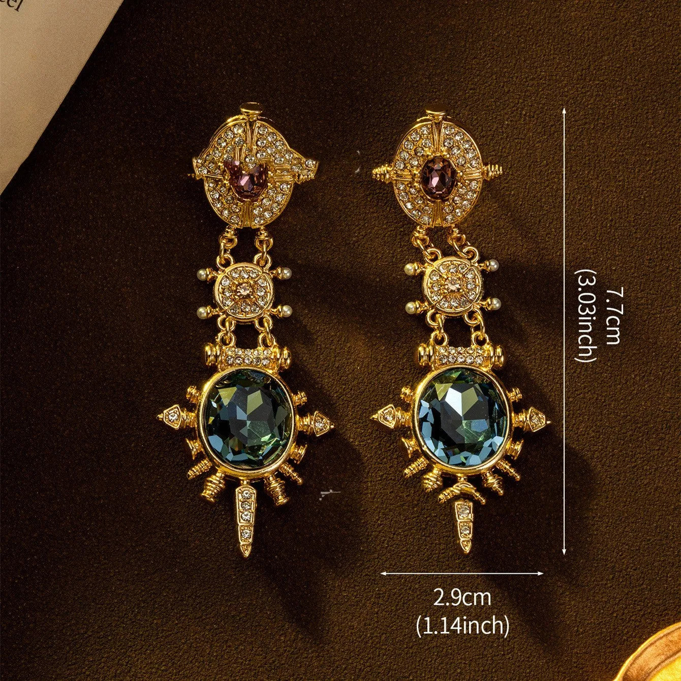 Gold geometric round stud earrings with diamond treatment surface