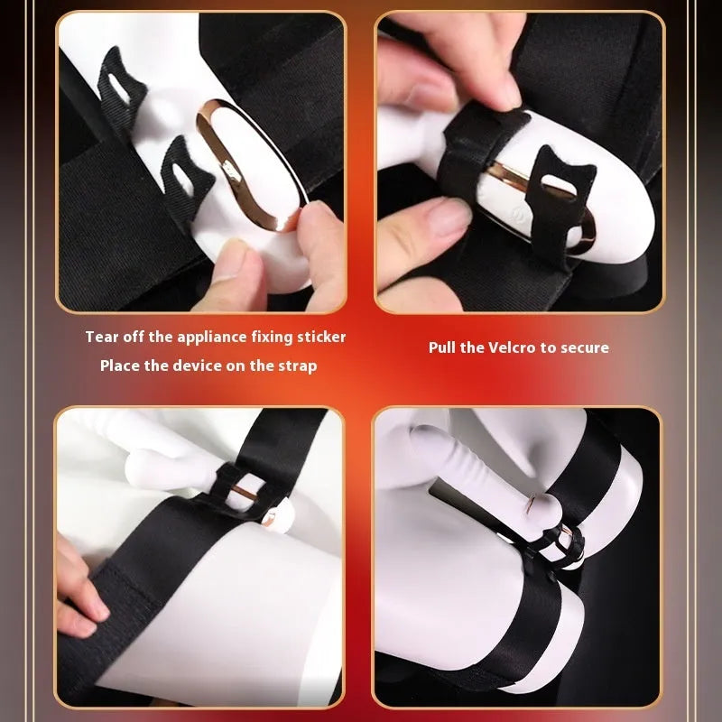Black knitted adult toy strap for securing sensual accessories