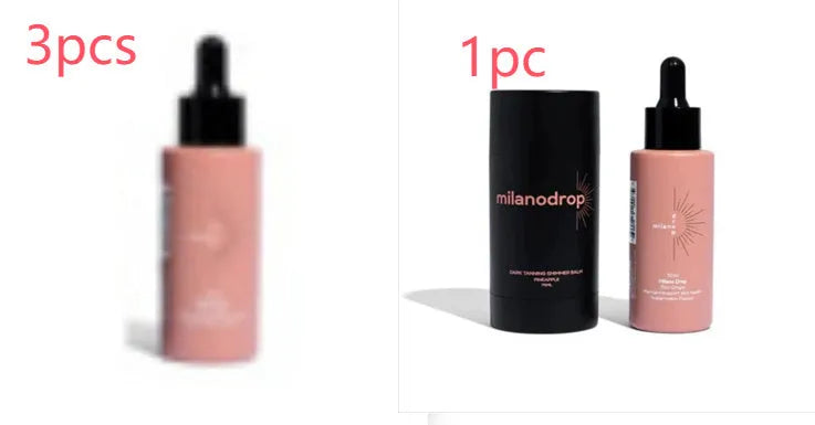 Black matte sun tanning liquid set showing 50ml tanning drops bottle and 75ml tanning flash cream bottle.