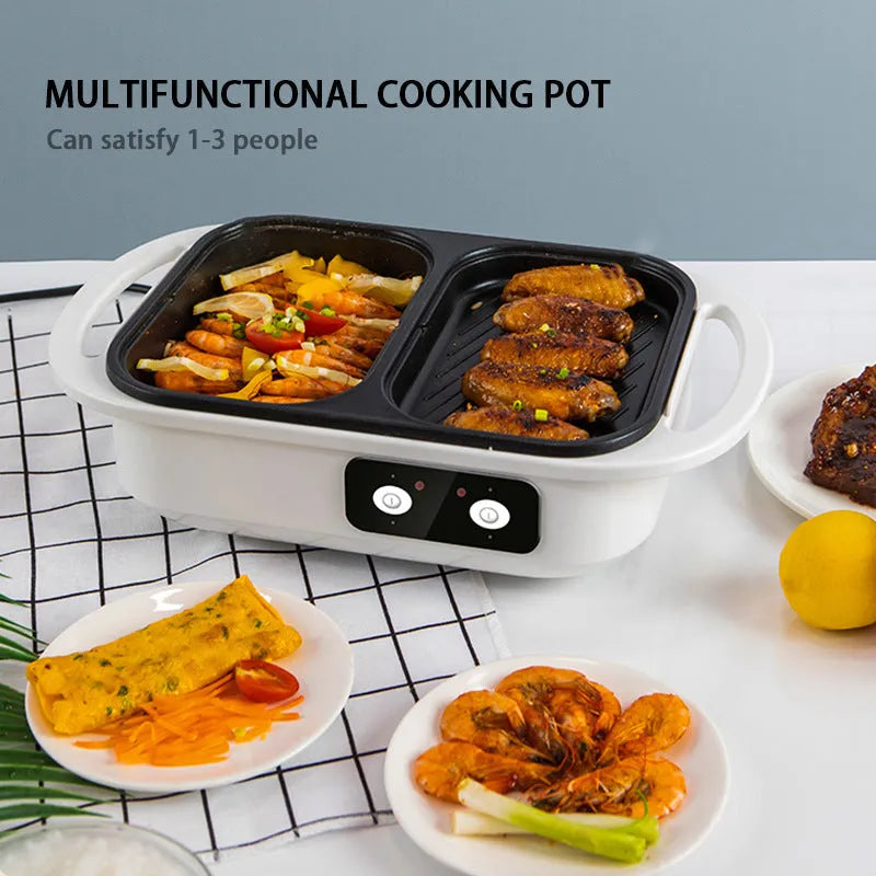 White or green dual-use electric frying oven caldron appliance with mechanical controls