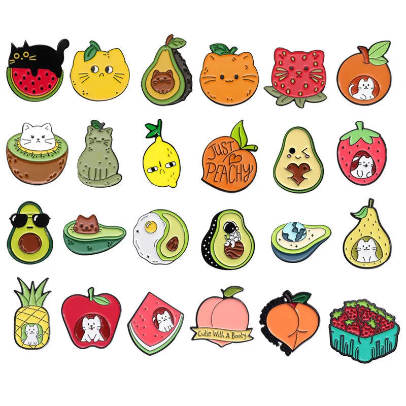 Colourful cartoon fruit letter brooch made from zinc alloy metal