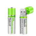 USB AA NiMH rechargeable battery with white and green cover options for 1.5V 1450mAh rated capacity
