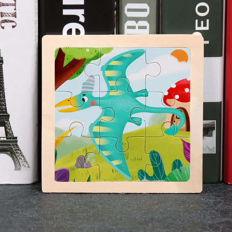 Children's wooden flat puzzle 11x11x0.4 cm with bear theme in blister pack