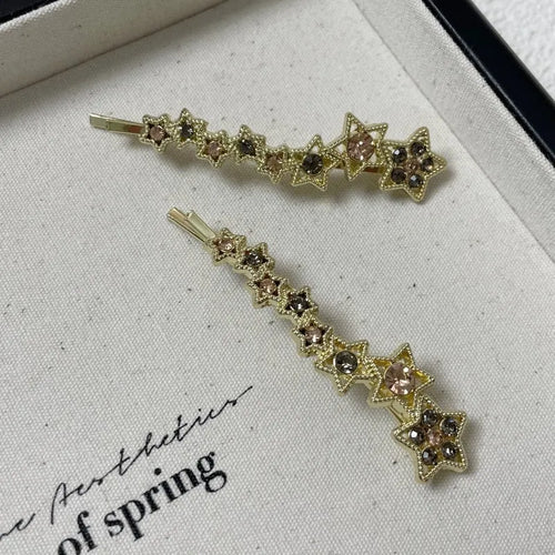 Gold alloy rhinestone barrettes hair clips with Korean star design for women