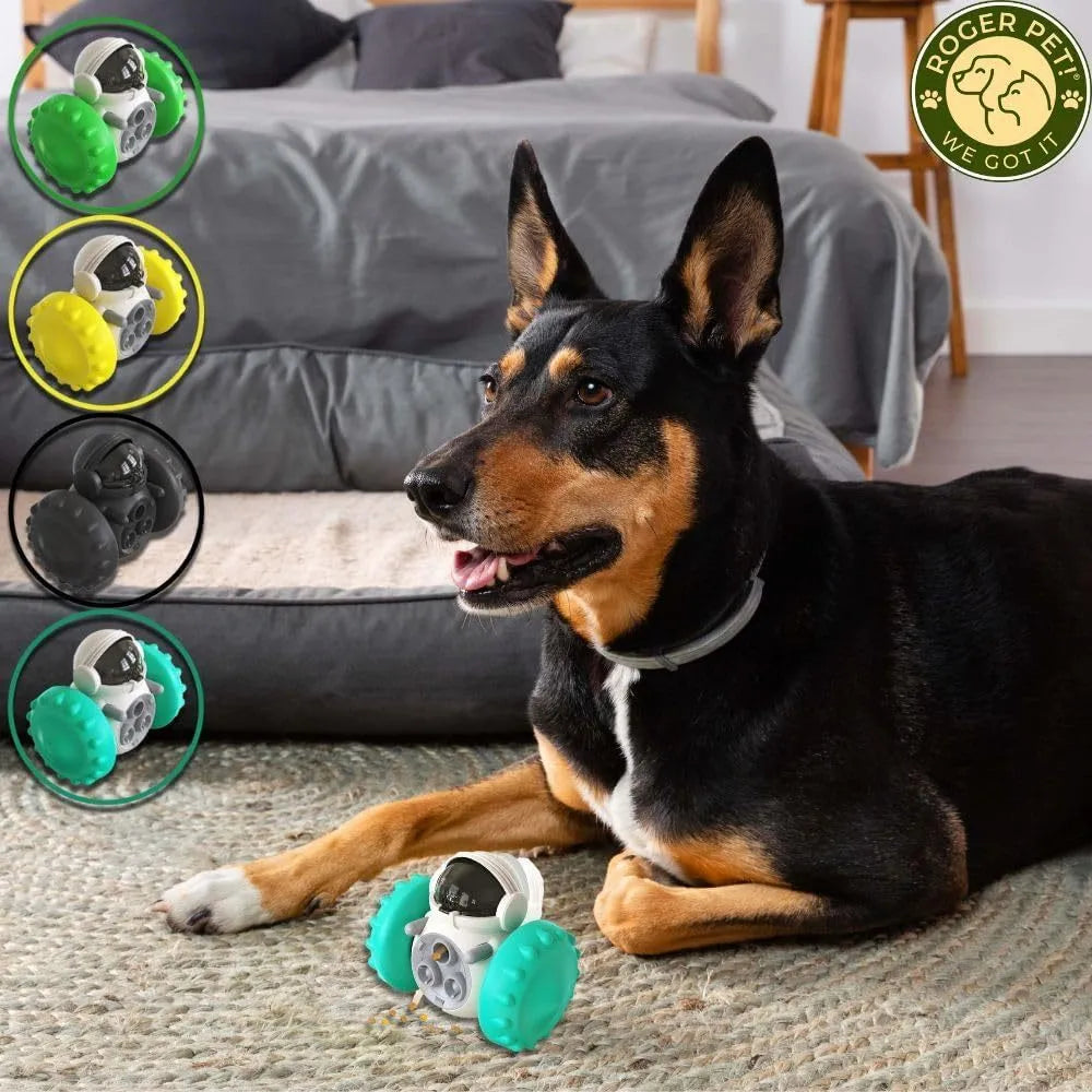 Robot design tumbler treat dispenser toy for small dogs and cats on floor