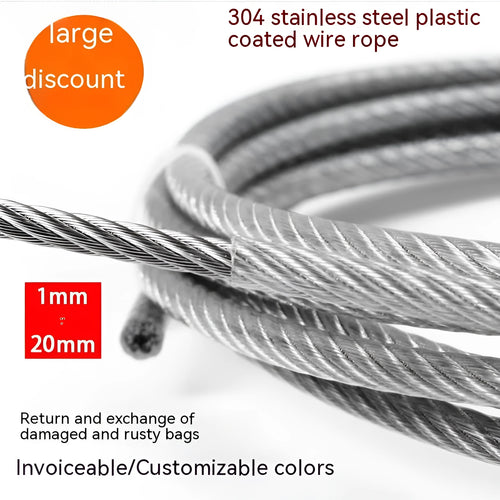 Close-up of a coated stainless steel anti-theft security cable showing its multi-strand construction.