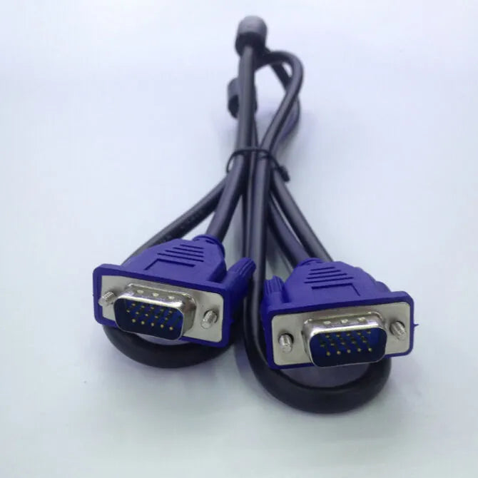 Black VGA cable with nickel-plated connectors for computer monitor and television connections