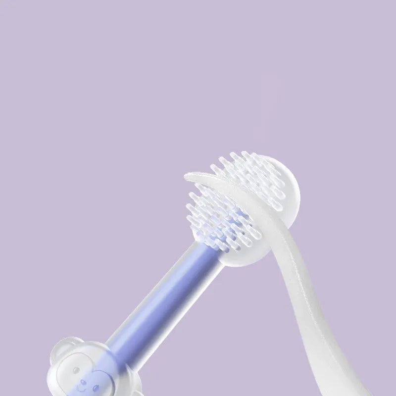 Silicone pet toothbrush for cats and dogs in blue, green, and purple colours for dental care.