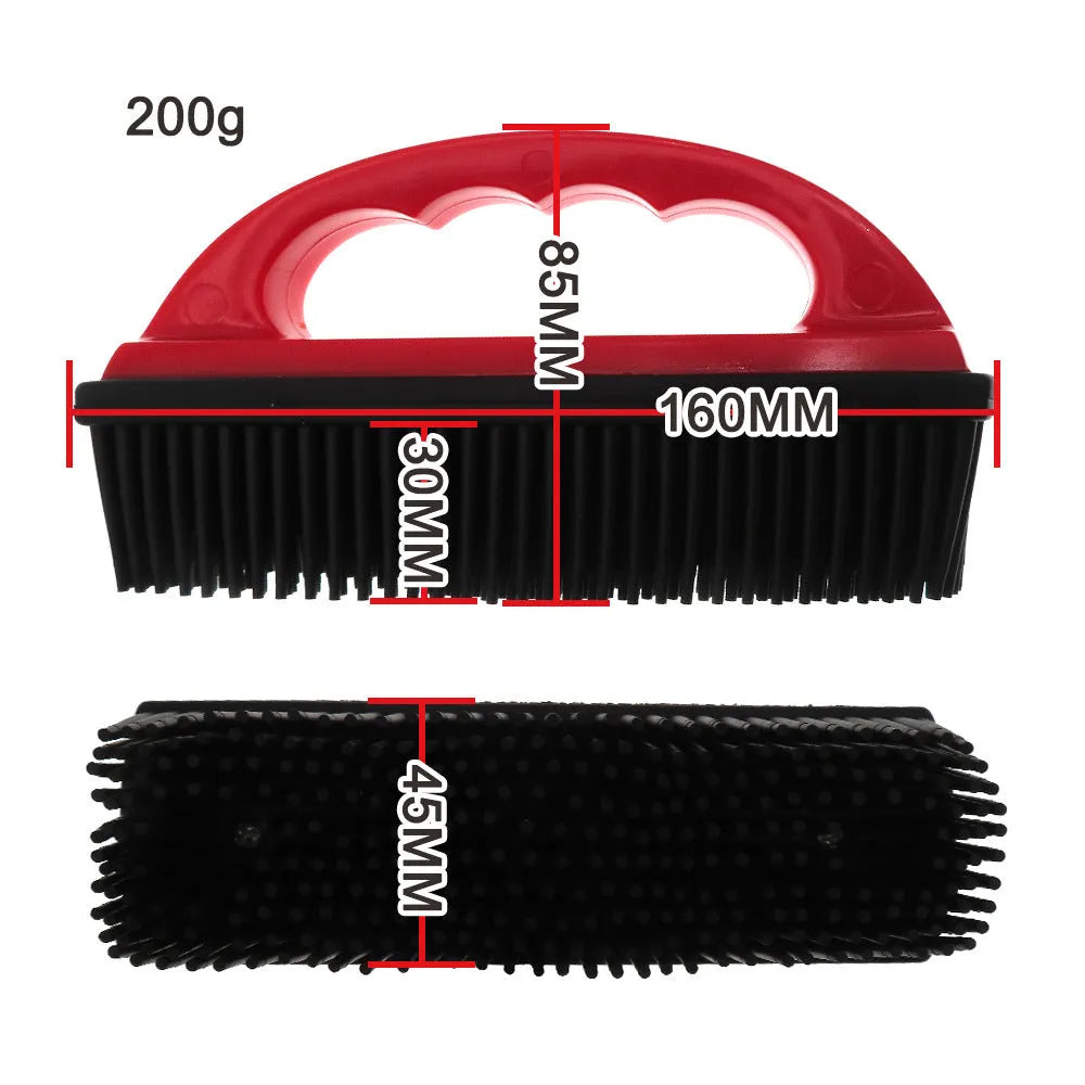 Red pet hair removal brush with 160mm by 85mm dimensions for bath and carpet use