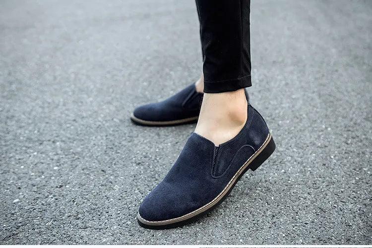 Men's casual leather shoes frosted round toe low heel solid colour artificial PU upper rubber sole flat heel
