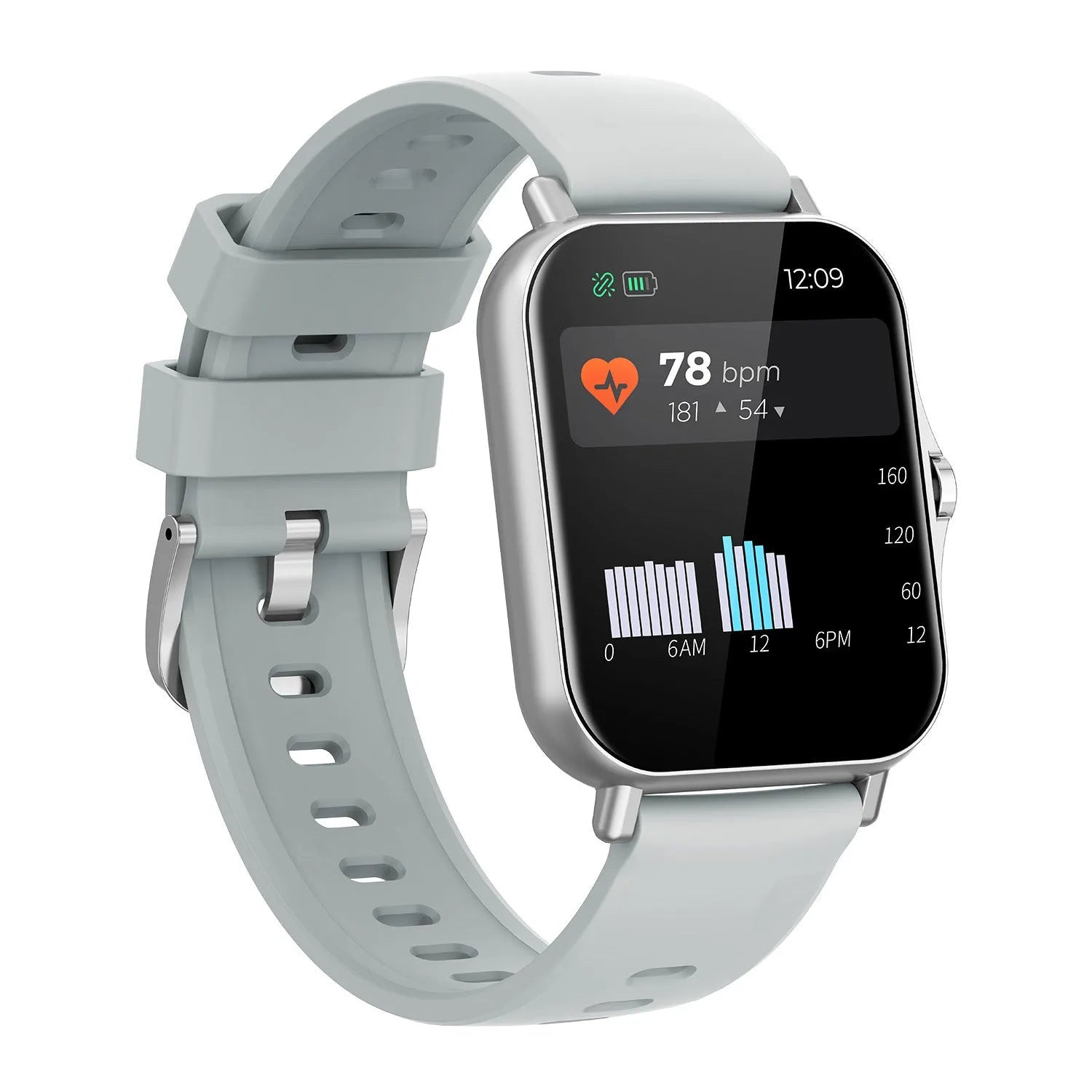 W10 Bluetooth smart watch with heart rate and blood pressure monitoring on wrist, showing 1.75-inch touch screen display