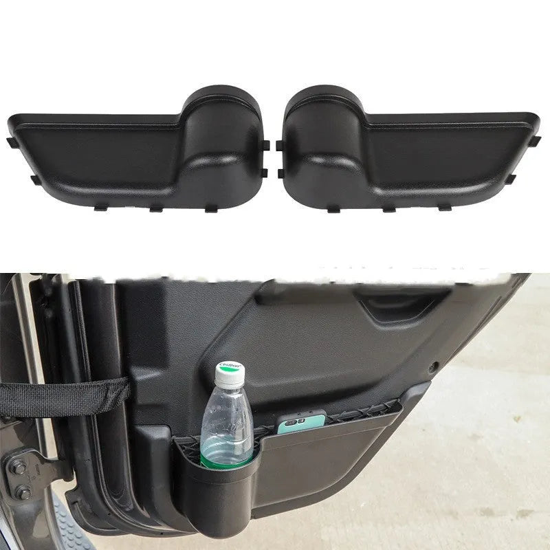 Black ABS plastic door storage box for Jeep Wrangler JK and JL model interior organisation.